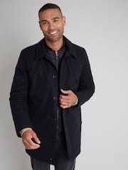 Threadbare Black Showerproof Mock Layer Padded Trench Coat - Image 3 of 4