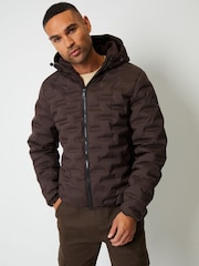 Threadbare Brown Showerproof Quilted Hooded Puffer Jacket - Image 1 of 5