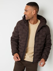 Threadbare Brown Showerproof Quilted Hooded Puffer Jacket - Image 4 of 5