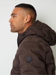 Threadbare Brown Showerproof Quilted Hooded Puffer Jacket - Image 5 of 5