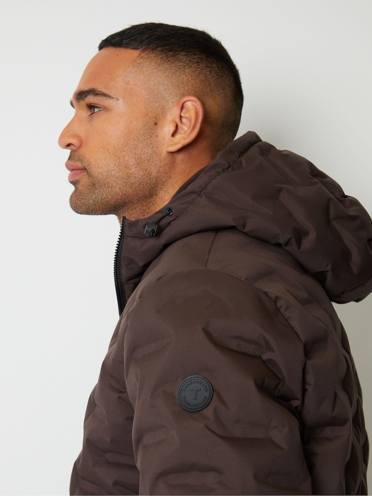 Threadbare Brown Showerproof Quilted Hooded Puffer Jacket - Image 5 of 5