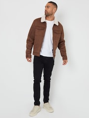 Threadbare Brown Faux Suede Borg Lined Aviator Jacket - Image 3 of 4