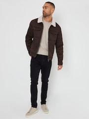 Threadbare Chocolate Faux Suede Borg Lined Aviator Jacket - Image 3 of 4