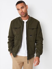 Threadbare khaki Green Showerproof Utility Bomber Jacket - Image 1 of 4