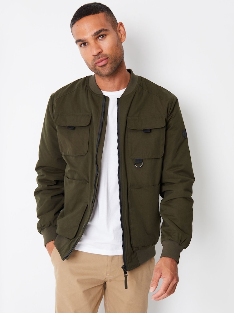 Threadbare khaki Green Showerproof Utility Bomber Jacket - Image 1 of 4