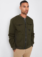 Threadbare khaki Green Showerproof Utility Bomber Jacket - Image 3 of 4
