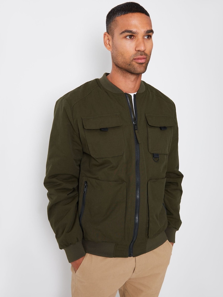 Threadbare khaki Green Showerproof Utility Bomber Jacket - Image 3 of 4