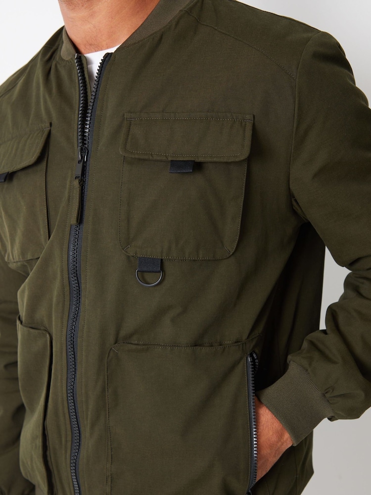 Threadbare khaki Green Showerproof Utility Bomber Jacket - Image 4 of 4