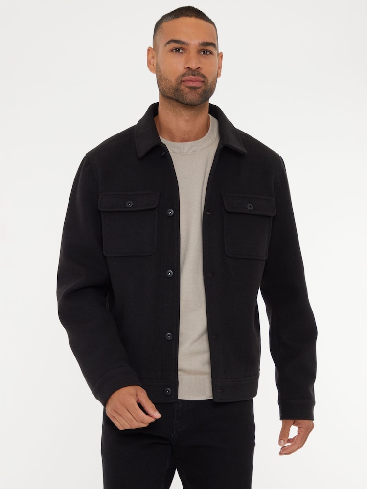 Threadbare Black Brushed Button Up Shacket - Image 1 of 4