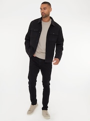 Threadbare Black Brushed Button Up Shacket - Image 3 of 4
