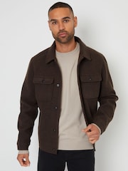 Threadbare Chocolate Brown Brushed Button Up Shacket - Image 1 of 5