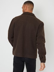 Threadbare Chocolate Brown Brushed Button Up Shacket - Image 2 of 5