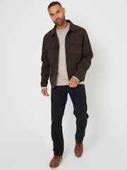 Threadbare Chocolate Brown Brushed Button Up Shacket - Image 3 of 5