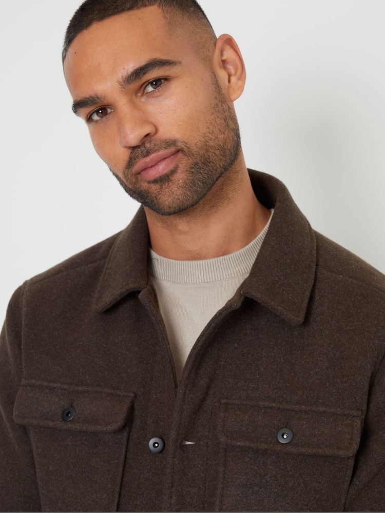 Threadbare Chocolate Brown Brushed Button Up Shacket - Image 4 of 5