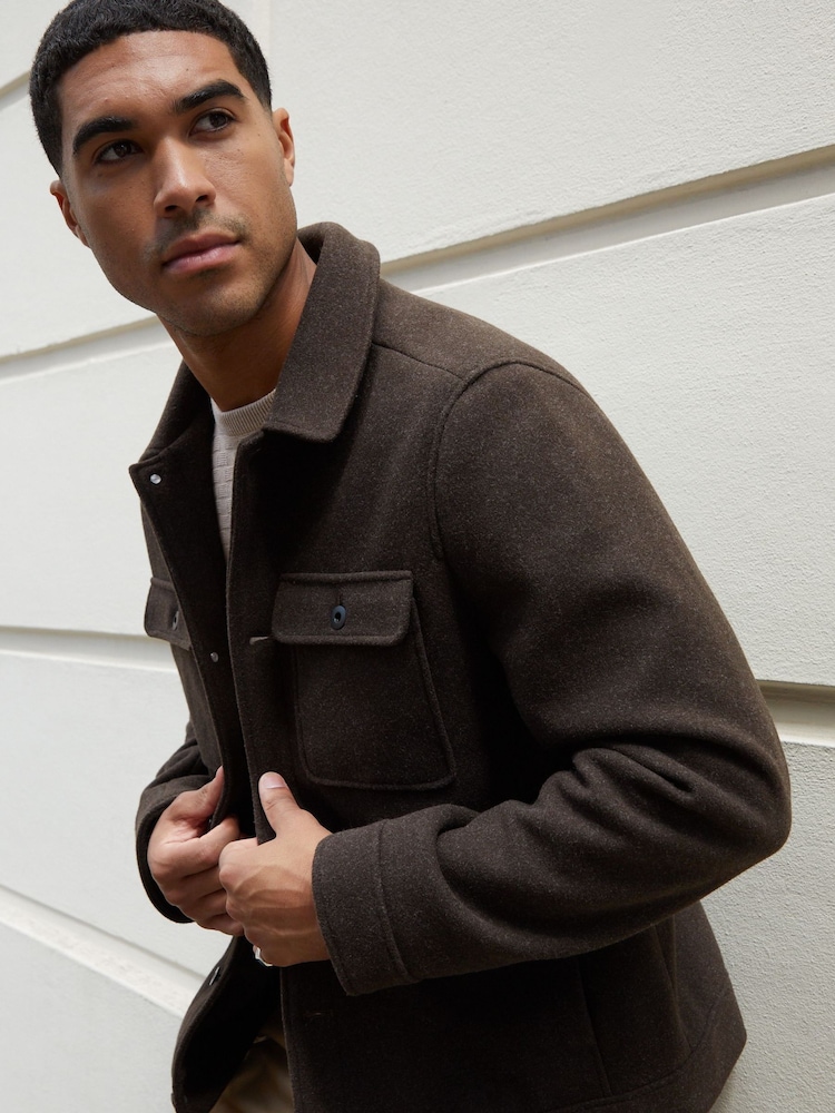 Threadbare Chocolate Brown Brushed Button Up Shacket - Image 5 of 5