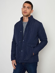 Threadbare Blue Funnel Neck Diamond Quilted Jacket - Image 1 of 5