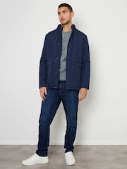Threadbare Blue Funnel Neck Diamond Quilted Jacket - Image 3 of 5