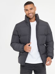 Threadbare Grey Showerproof Funnel Neck Puffer Jacket - Image 3 of 5