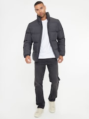 Threadbare Grey Showerproof Funnel Neck Puffer Jacket - Image 4 of 5
