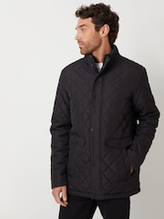 Threadbare Black Funnel Neck Diamond Quilted Jacket - Image 1 of 5