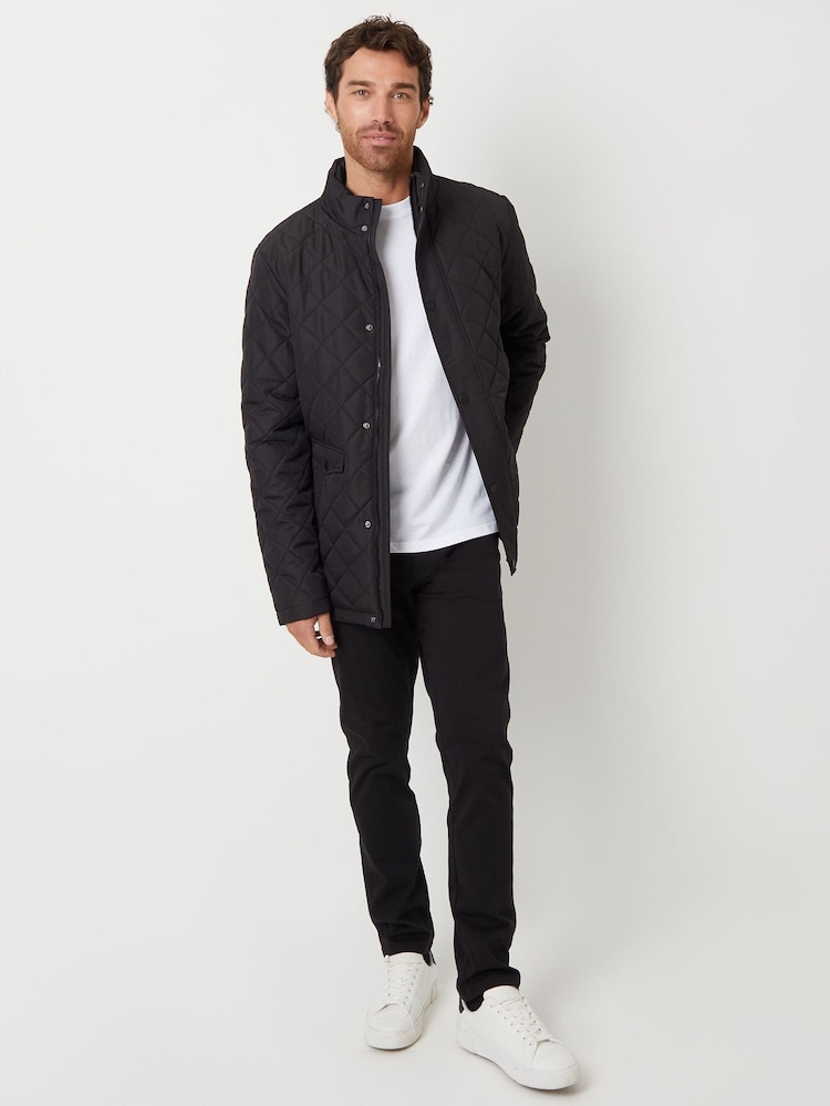 Threadbare Black Funnel Neck Diamond Quilted Jacket - Image 2 of 5