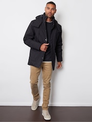 Threadbare Black Showerproof Patch Pocket Padded Hooded Coat - Image 3 of 4
