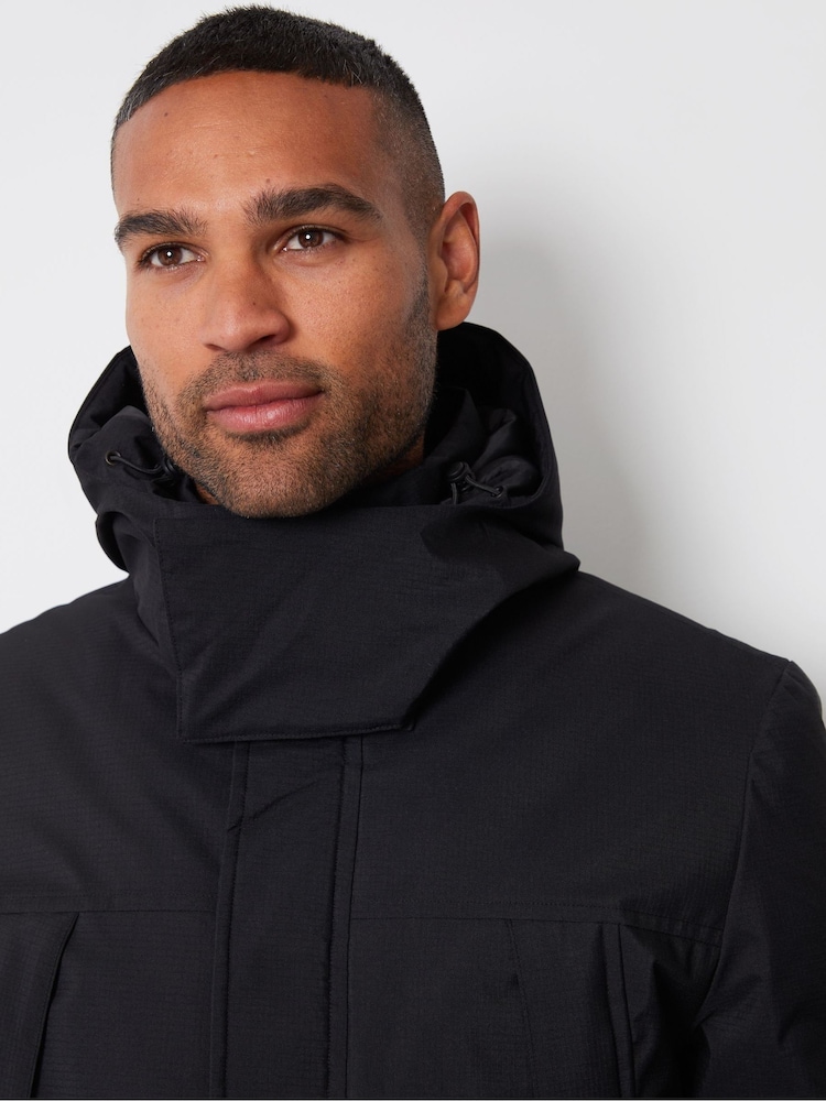 Threadbare Black Showerproof Patch Pocket Padded Hooded Coat - Image 4 of 4