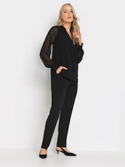 Long Tall Sally Black Dobby Spot Shirred Cuff Top - Image 2 of 5