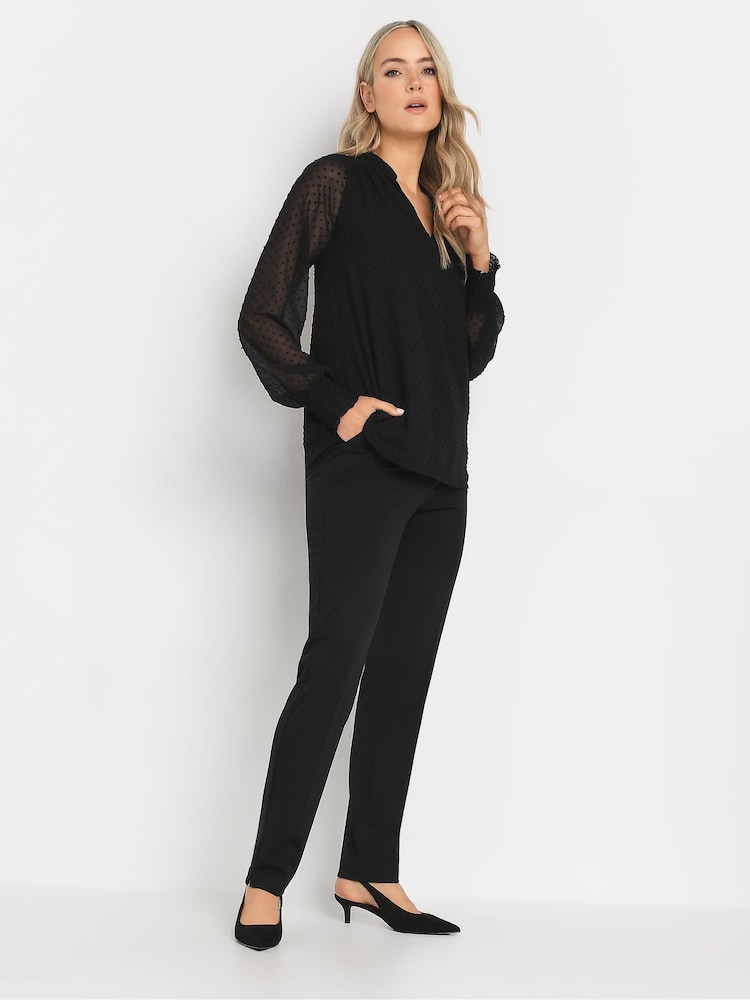 Long Tall Sally Black Dobby Spot Shirred Cuff Top - Image 2 of 5