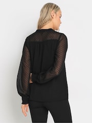 Long Tall Sally Black Dobby Spot Shirred Cuff Top - Image 3 of 5