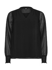 Long Tall Sally Black Dobby Spot Shirred Cuff Top - Image 5 of 5