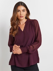 Long Tall Sally Red Dobby Spot Shirred Cuff Top - Image 1 of 5