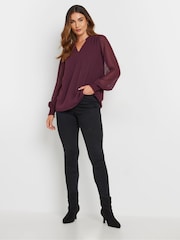 Long Tall Sally Red Dobby Spot Shirred Cuff Top - Image 2 of 5