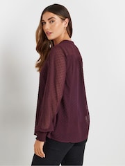 Long Tall Sally Red Dobby Spot Shirred Cuff Top - Image 3 of 5