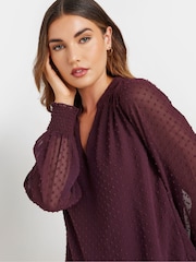 Long Tall Sally Red Dobby Spot Shirred Cuff Top - Image 4 of 5