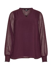 Long Tall Sally Red Dobby Spot Shirred Cuff Top - Image 5 of 5