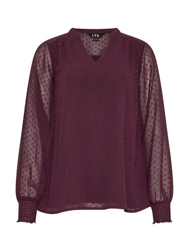 Long Tall Sally Red Dobby Spot Shirred Cuff Top - Image 5 of 5