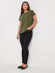 Long Tall Sally Green Button Shoulder T-Shirt - Image 2 of 5