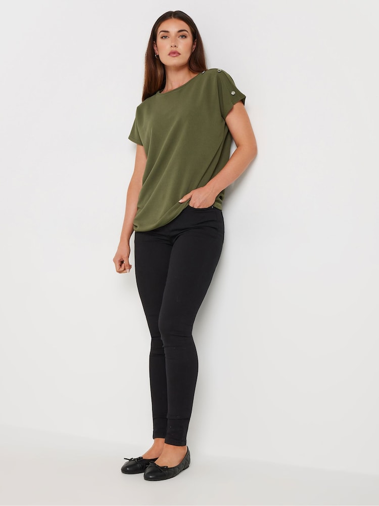 Long Tall Sally Green Button Shoulder T-Shirt - Image 2 of 5
