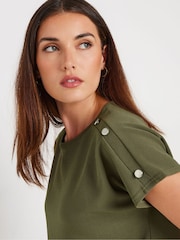 Long Tall Sally Green Button Shoulder T-Shirt - Image 4 of 5