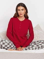 Long Tall Sally Red Long Sleeve Placket 100% Cotton Pyjamas Top - Image 1 of 4