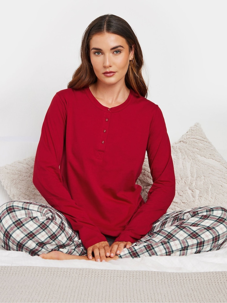 Long Tall Sally Red Long Sleeve Placket 100% Cotton Pyjamas Top - Image 1 of 4