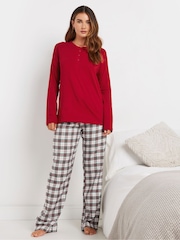 Long Tall Sally Red Long Sleeve Placket 100% Cotton Pyjamas Top - Image 2 of 4