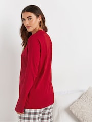 Long Tall Sally Red Long Sleeve Placket 100% Cotton Pyjamas Top - Image 3 of 4
