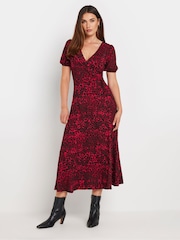 Long Tall Sally Red Animal Print Wrap Midi Dress - Image 1 of 5