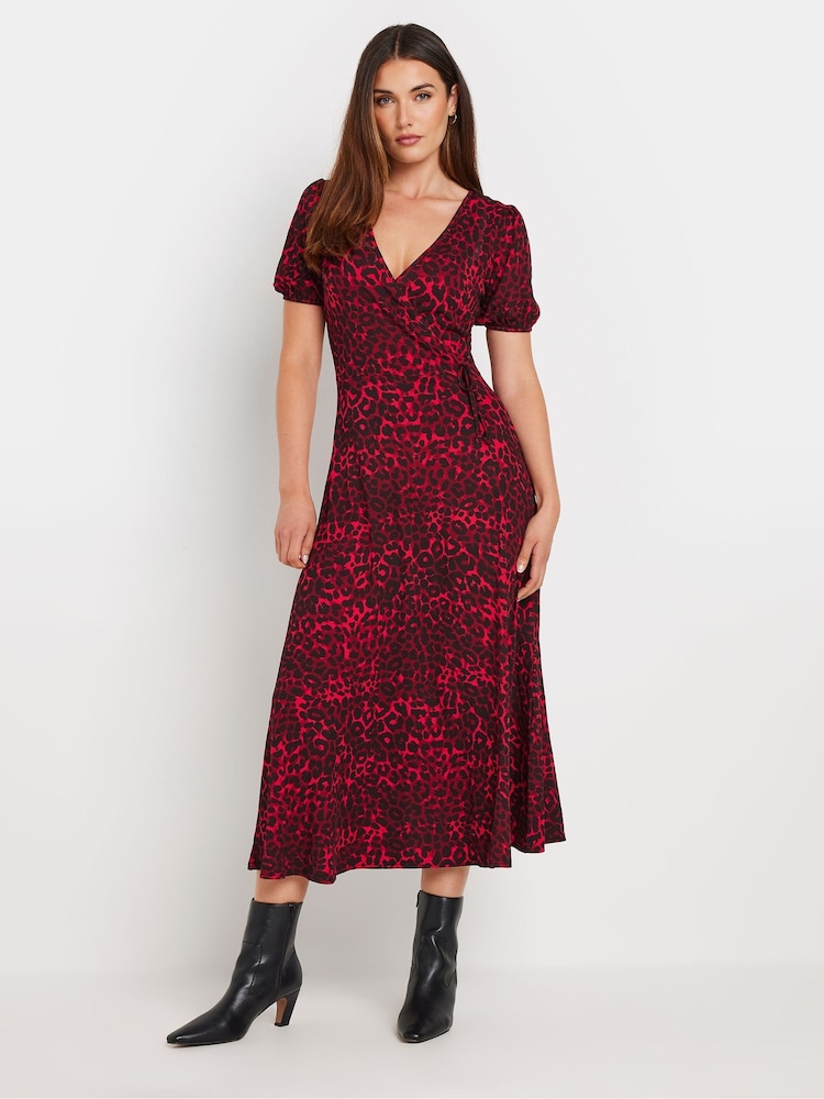 Long Tall Sally Red Animal Print Wrap Midi Dress - Image 1 of 5
