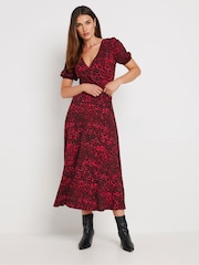 Long Tall Sally Red Animal Print Wrap Midi Dress - Image 2 of 5