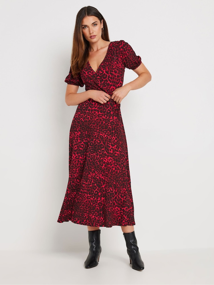 Long Tall Sally Red Animal Print Wrap Midi Dress - Image 2 of 5