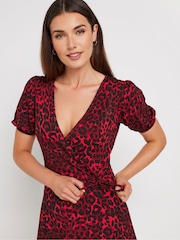 Long Tall Sally Red Animal Print Wrap Midi Dress - Image 4 of 5
