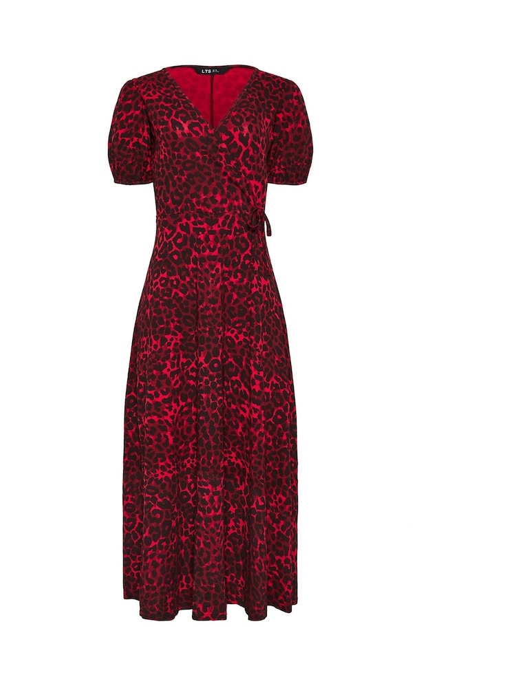 Long Tall Sally Red Animal Print Wrap Midi Dress - Image 5 of 5